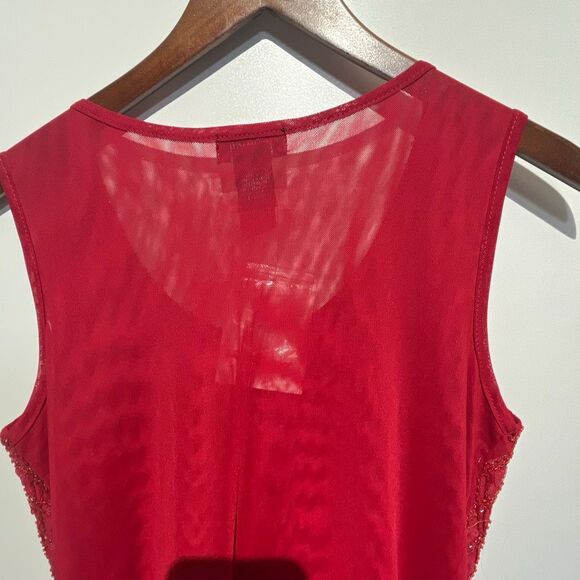 Objects D'art Women's Red Mesh Back Sleeveless Sequined Beaded Top Small NWT - Picture 6 of 8